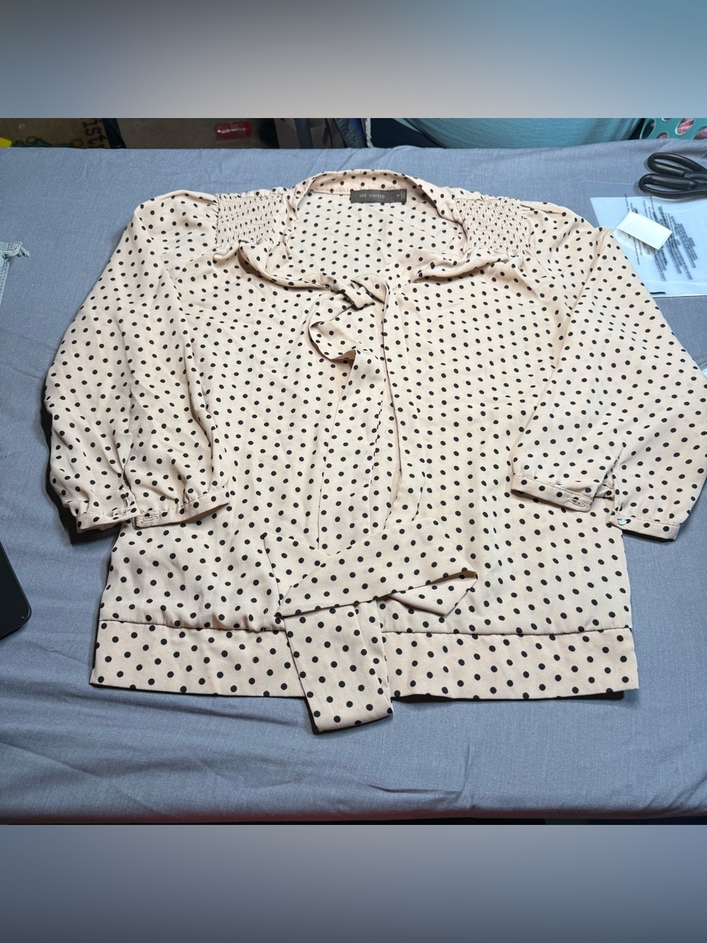 The Limited Cream Polka Dot Tie-Neck Blouse